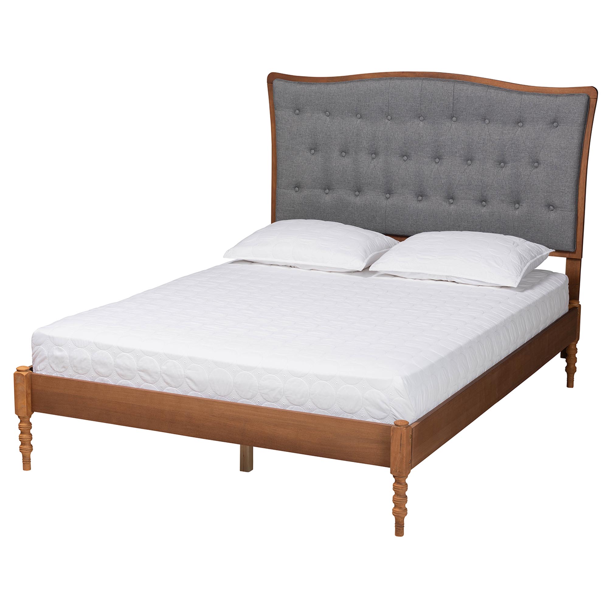 Baxton Studio Randalin Classic and Traditional Grey Fabric and Walnut Brown Finished Wood Queen Size Platform Bed